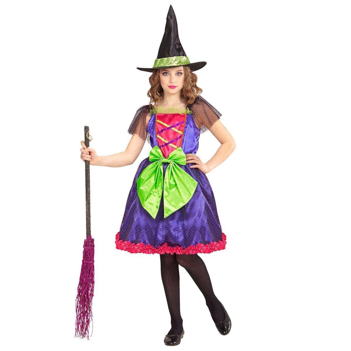 Halloween Kostuum Paars Groen Meisje Heks