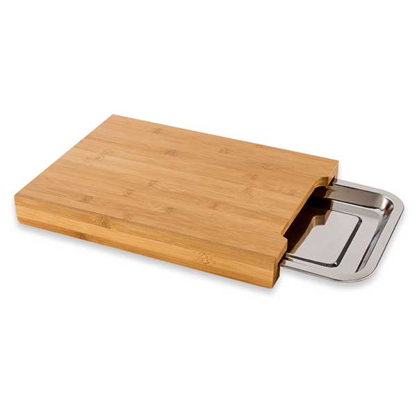 Planche à découper bambou 34 cm avec bac amovible inox Mathon