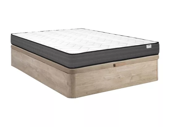 Ensemble 120 x 200 cm sommier coffre naturel clair + matelas ressorts ensachés ép.20cm - AMBRACIE de YSMÉE