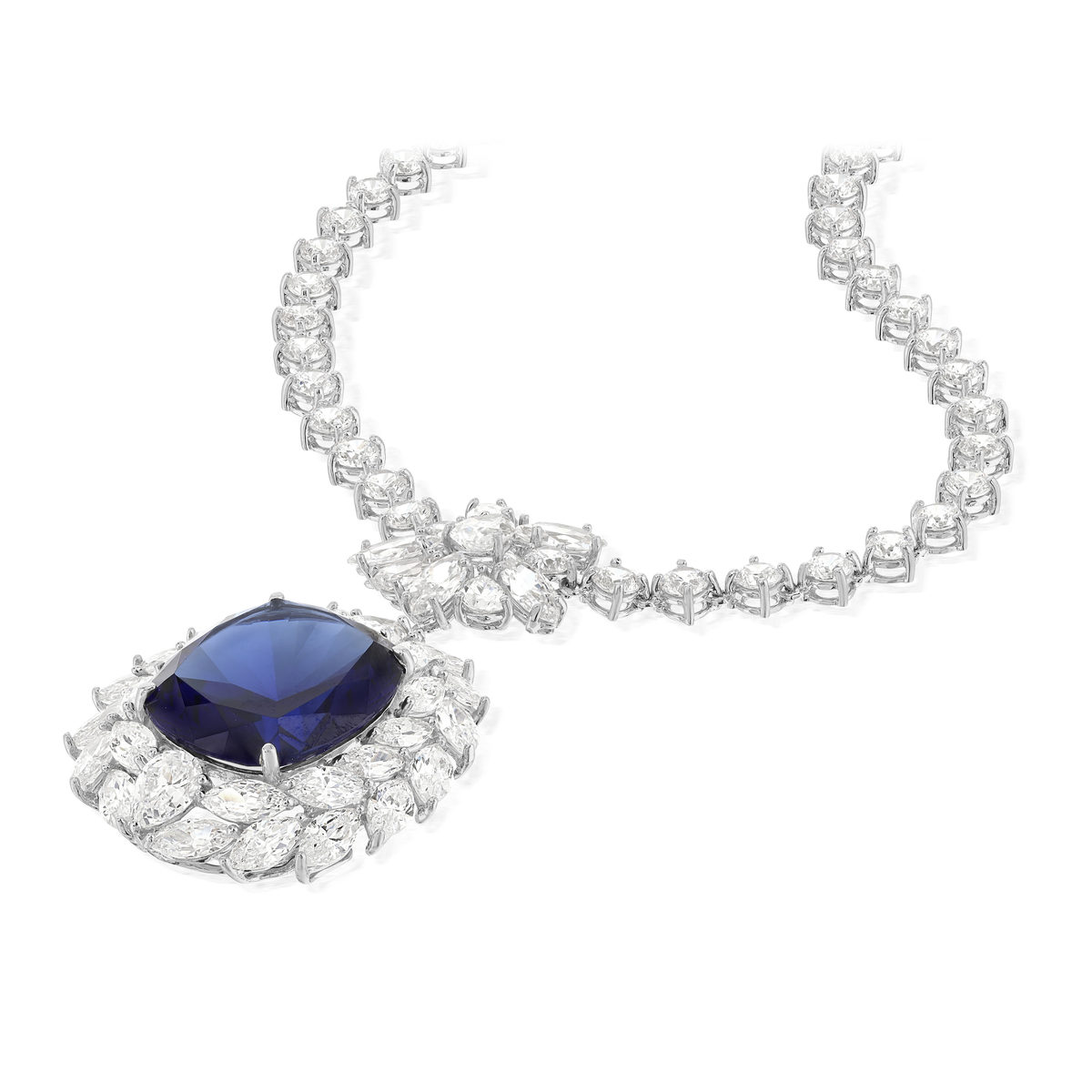 Collier argent 925, pierre synthétique zirconias 42 cm