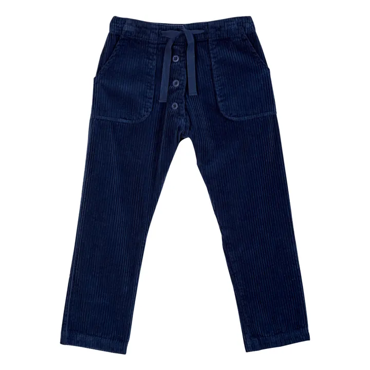 Emile et Ida Pantalon Velours Côtelé Boutonné | Bleu nuit