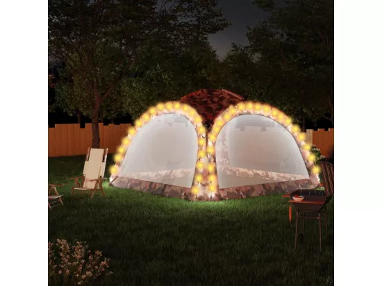 Tente de réception avec LED et 4 parois 3,6x3,6x2,3m Camouflage