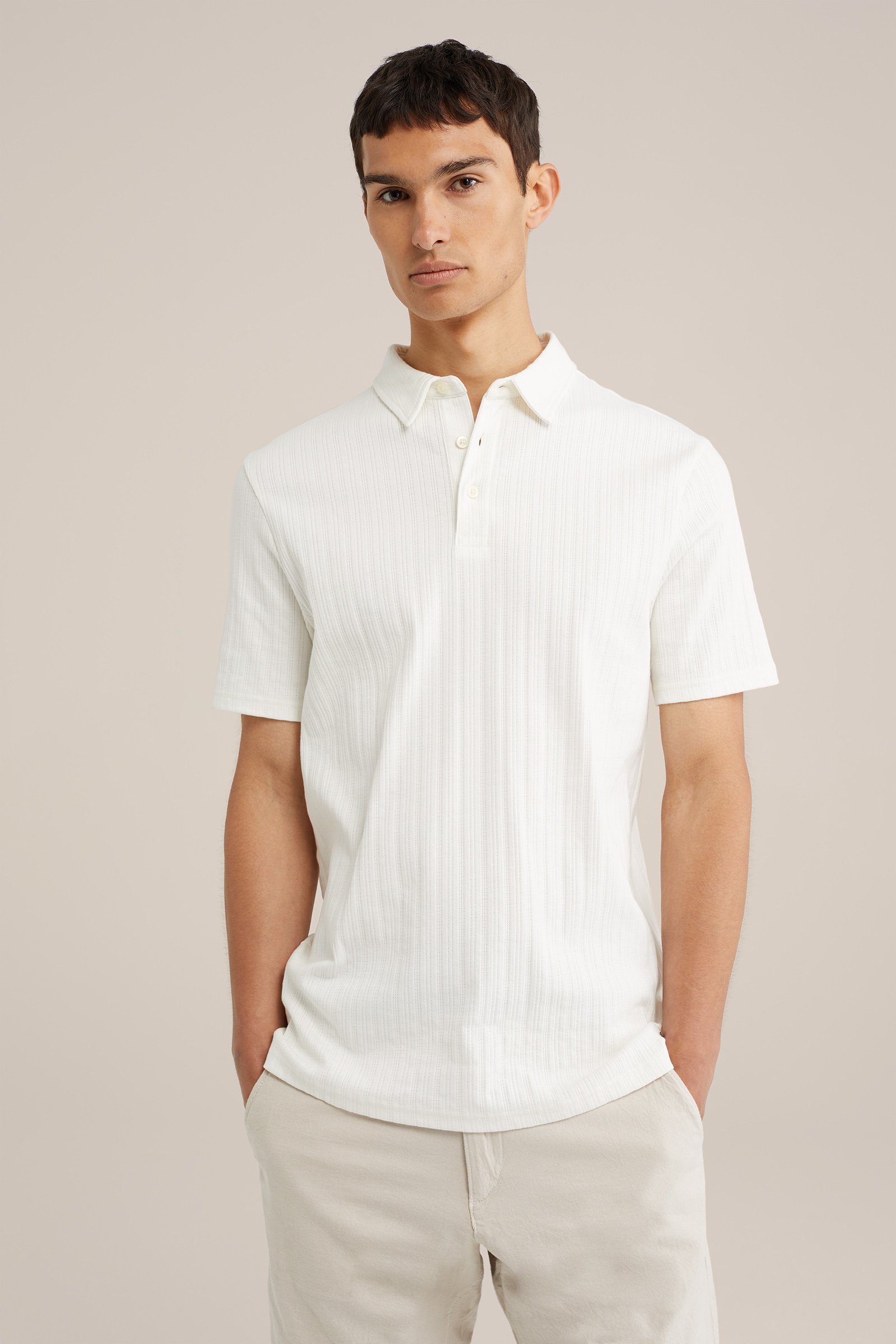 polo met structuur WE Fashion Gebroken wit
