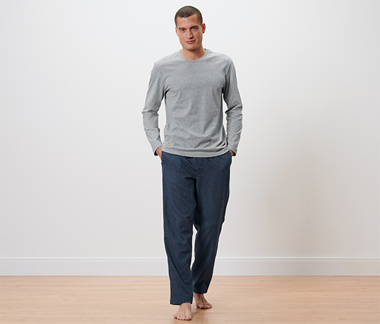 Herren-Pyjama mit Flanellhose, grau und dunkelblau