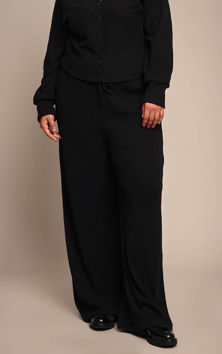 Noir Pantalon Large Taille Basse Côtelé Doux Grande Taille Ensemble Coordonné