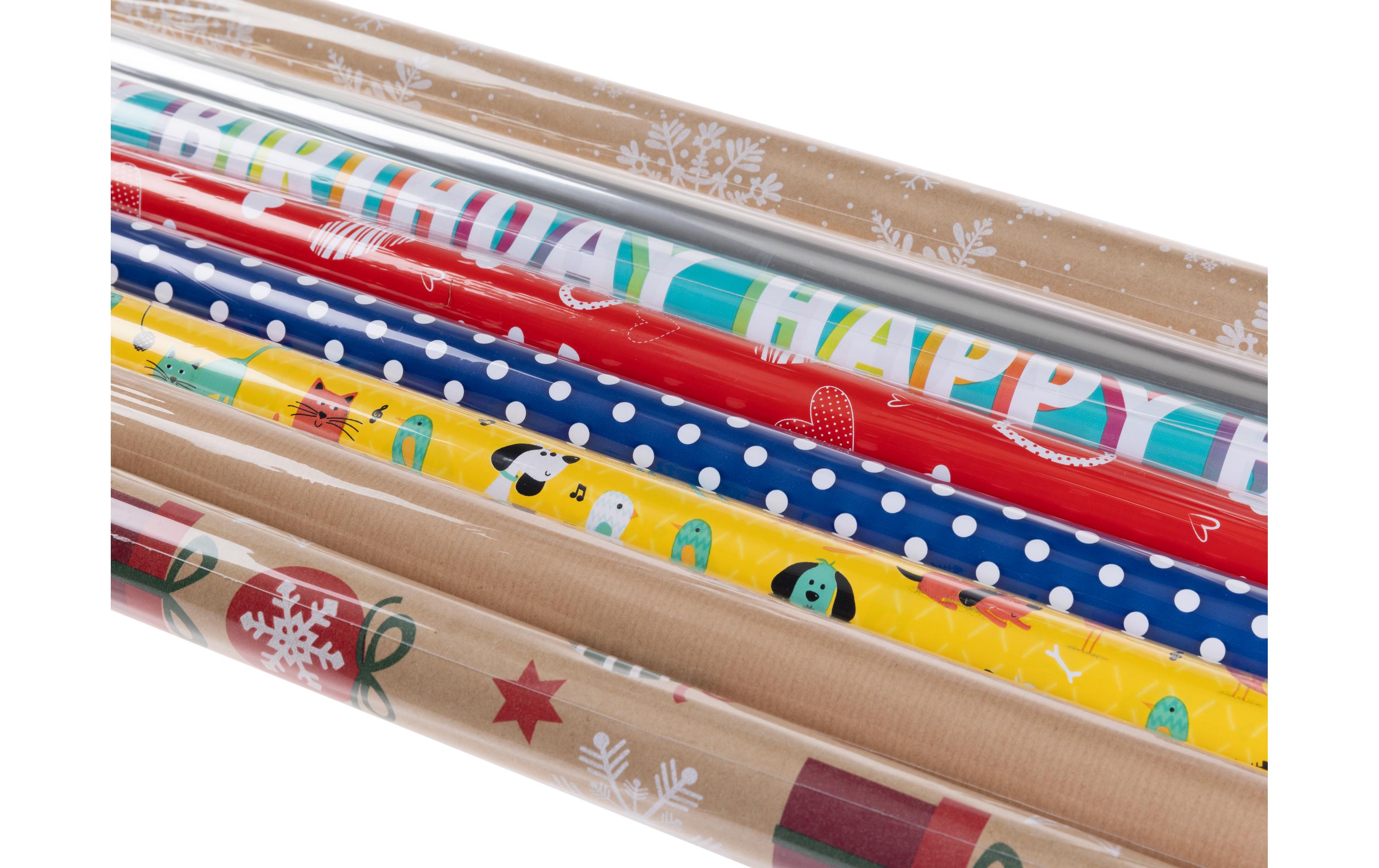 Geschenkpapier Set gefülltGeschenkpapierhalter / Aufbewahrungsbox inkl. Geschenkpapier, Bändern, Schere, Klebeband uvm