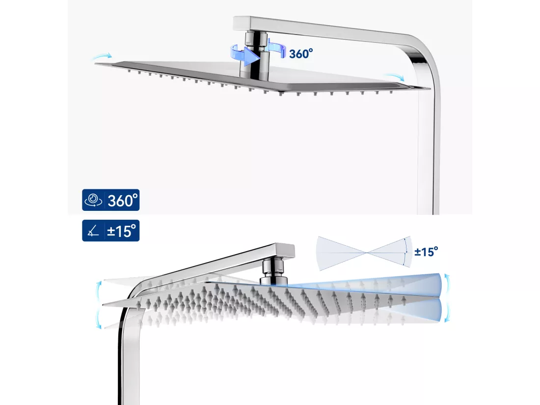 AuralumMAX Colonne de Douche Thermostatique Chromée,avec Mitigeur de Douche Cascade+60cm Porte-Serviettes Salle Bain Auto-adhésif ou Perçage en Inox