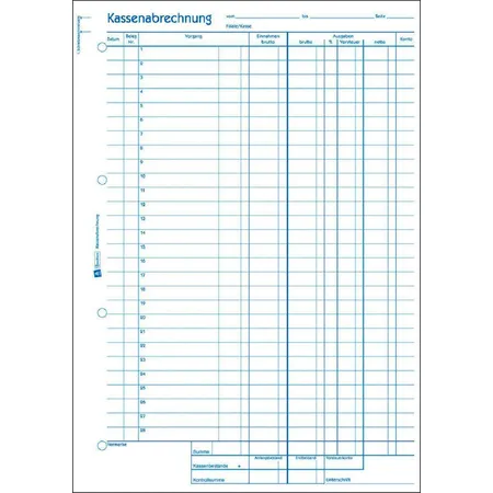 Avery Zweckform 428 Kassenabrechnung, MwSt.-Spalte für Ausgaben, A4, mit Blaupapier, 2x50 Blatt