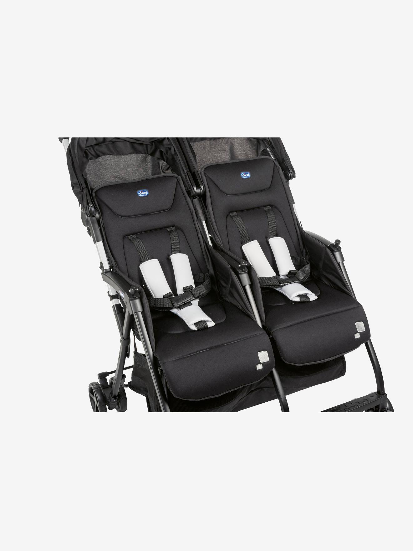 Carrinho de bebê duplo Ohlala' Twin Chicco, tamanho médio, preto, liso