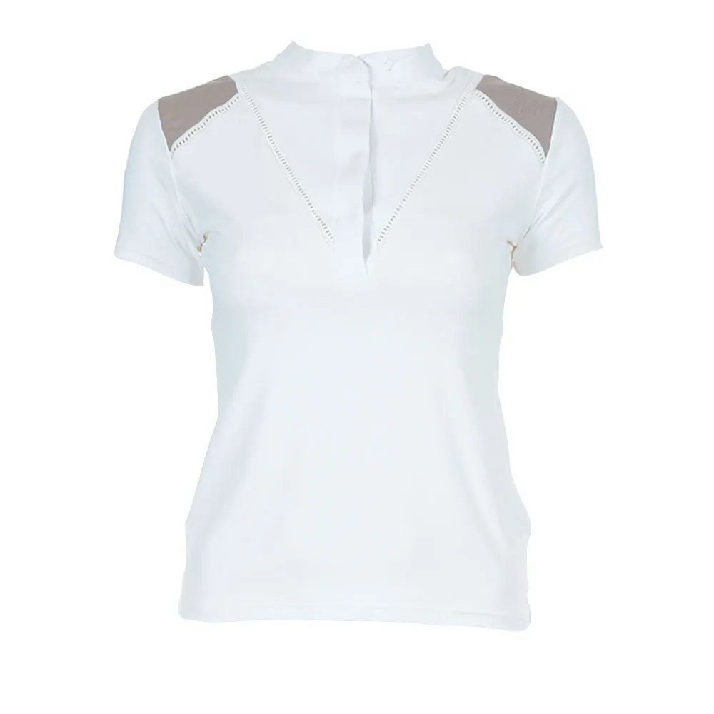 Pénélope VENISE - Polo de concours Femme blanc/taupe