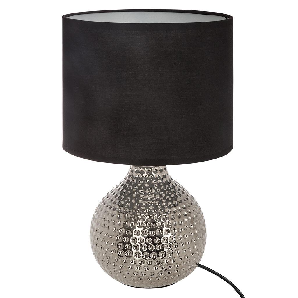 Lampe céramique martelé goutte argentée abat-jour noir H 38cm