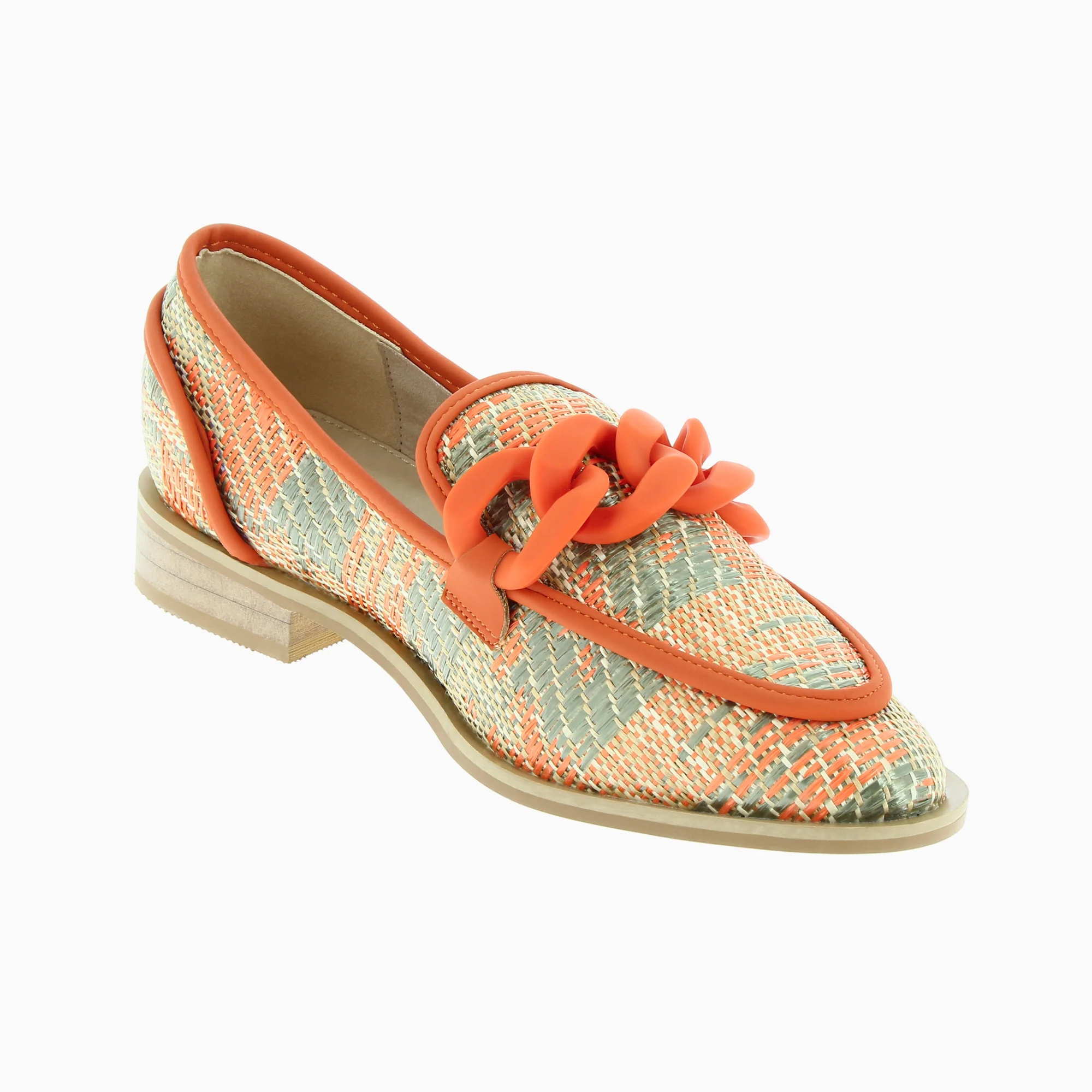 Mocassins, Derbies, Ballerines-Mocassins Barbara orange à chaîne mate