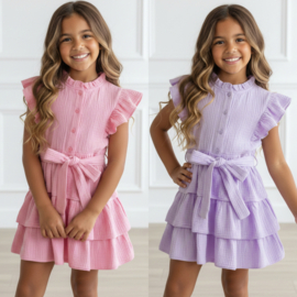 Sweet Ruffle Tie Dress - roze of paars