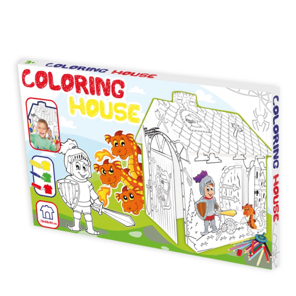 Mochtoys 11123 Malhaus Ritter, Spielhaus, Kartonhaus mit Türe 78 x 67 x 99 cm weiß