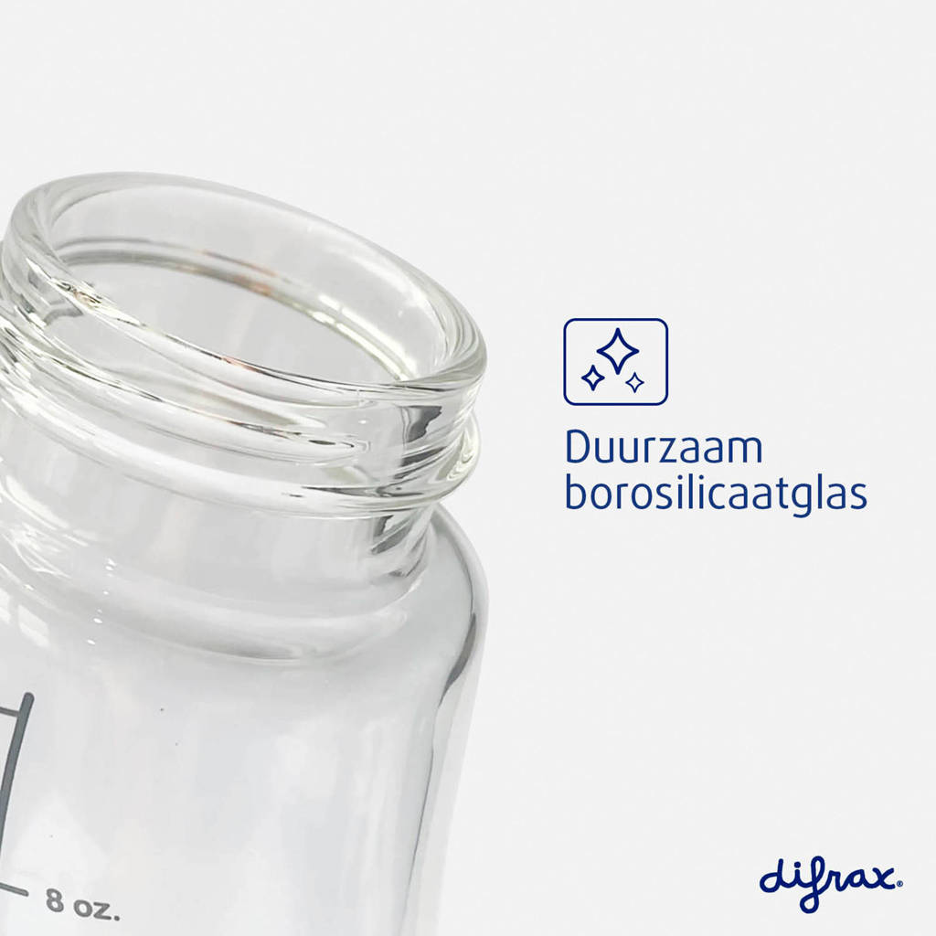 Glazen S-Babyfles - 250 ml - Anti Koliek - Lichtroze