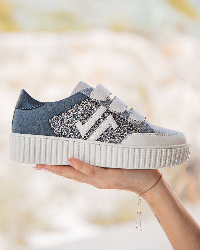 Basket femme bleue creepers à scratch - CL73 BLUE
