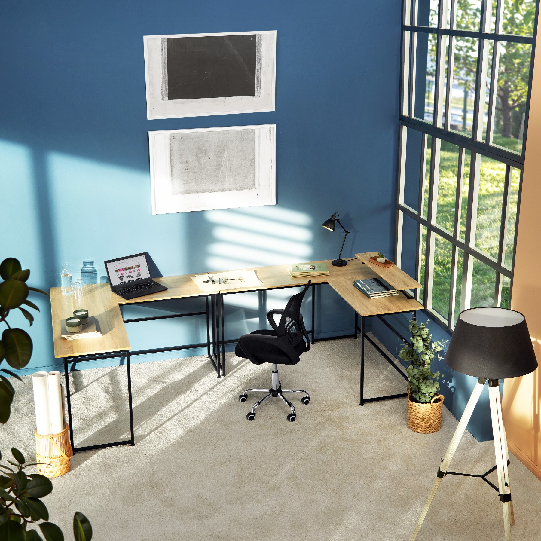 tectake® Schreibtisch, Industrial Style, mit verschiebbarem Monitoraufsatz, 140 x 130 x 76,5 cm