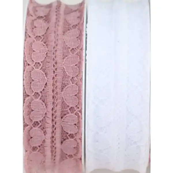 Spitze Rosa, weiß 25mm / 3m