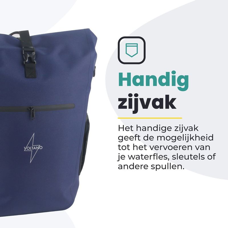 Voltano - Luxe E-bike Fietstas - Marine Blauw - 28L - Pakaftas Met Laptopvak - 100% Waterdicht
