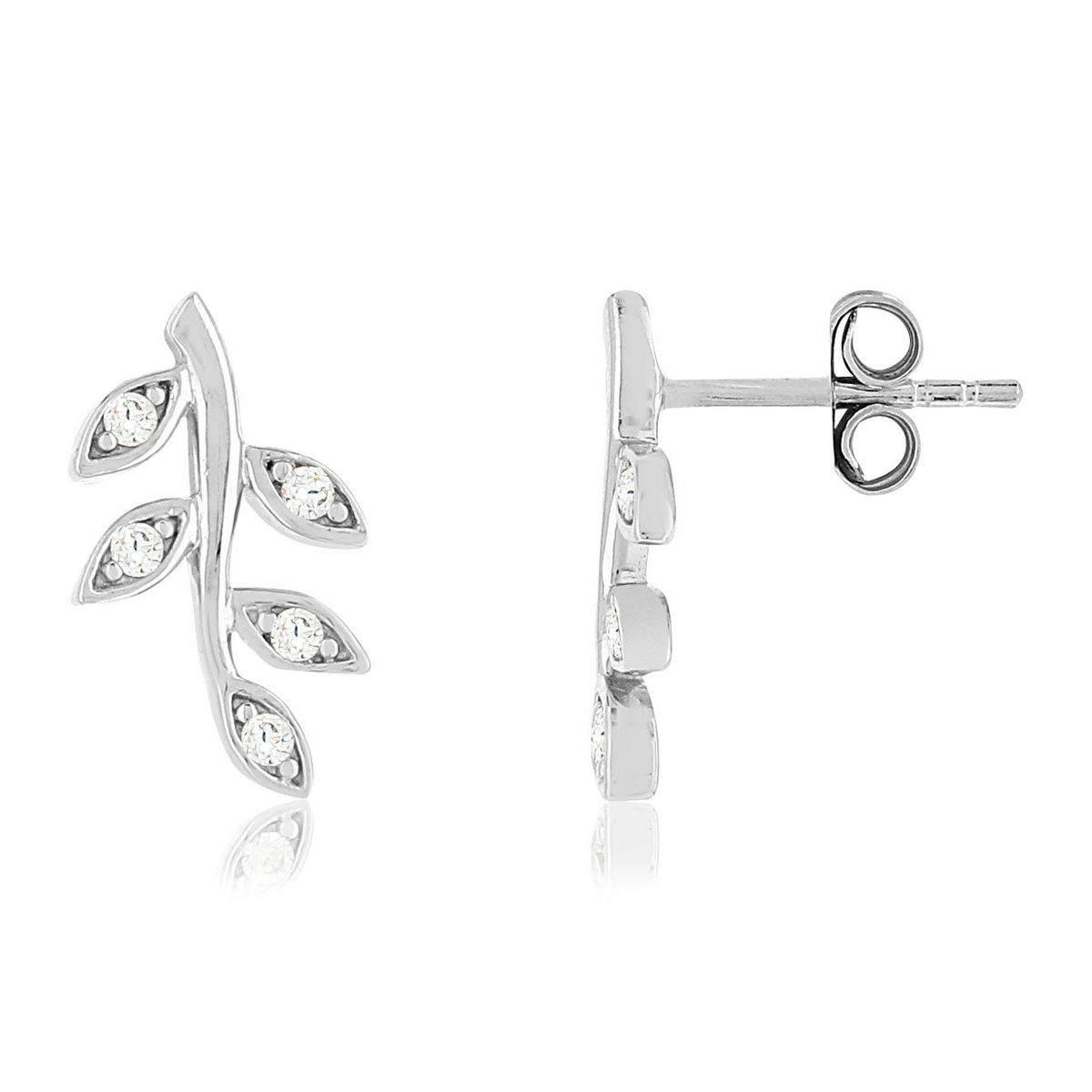 Boucles d'oreilles argent feuillage 925 zirconias