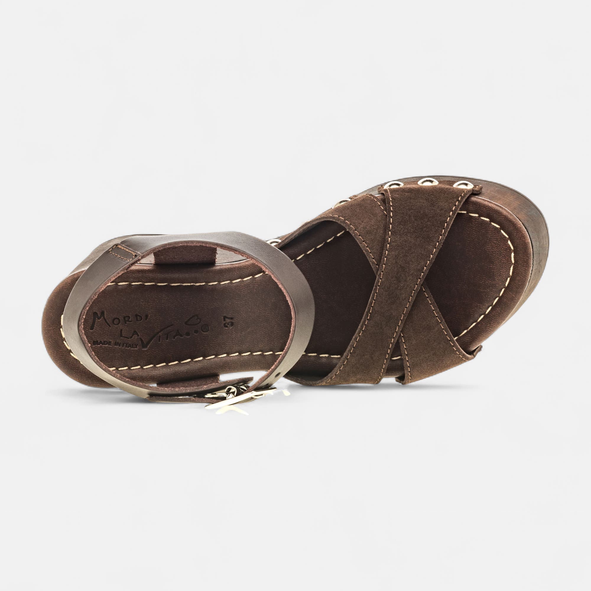 Chaussures semelle bois à talon compensé Femme en cuir marron