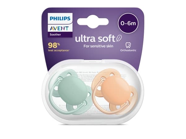 Philips AVENT ultra soft SCF091/03 smokk, Ultramyk, Ortodontisk, Silikon, Gutt/Jente, Tåler oppvaskmaskin