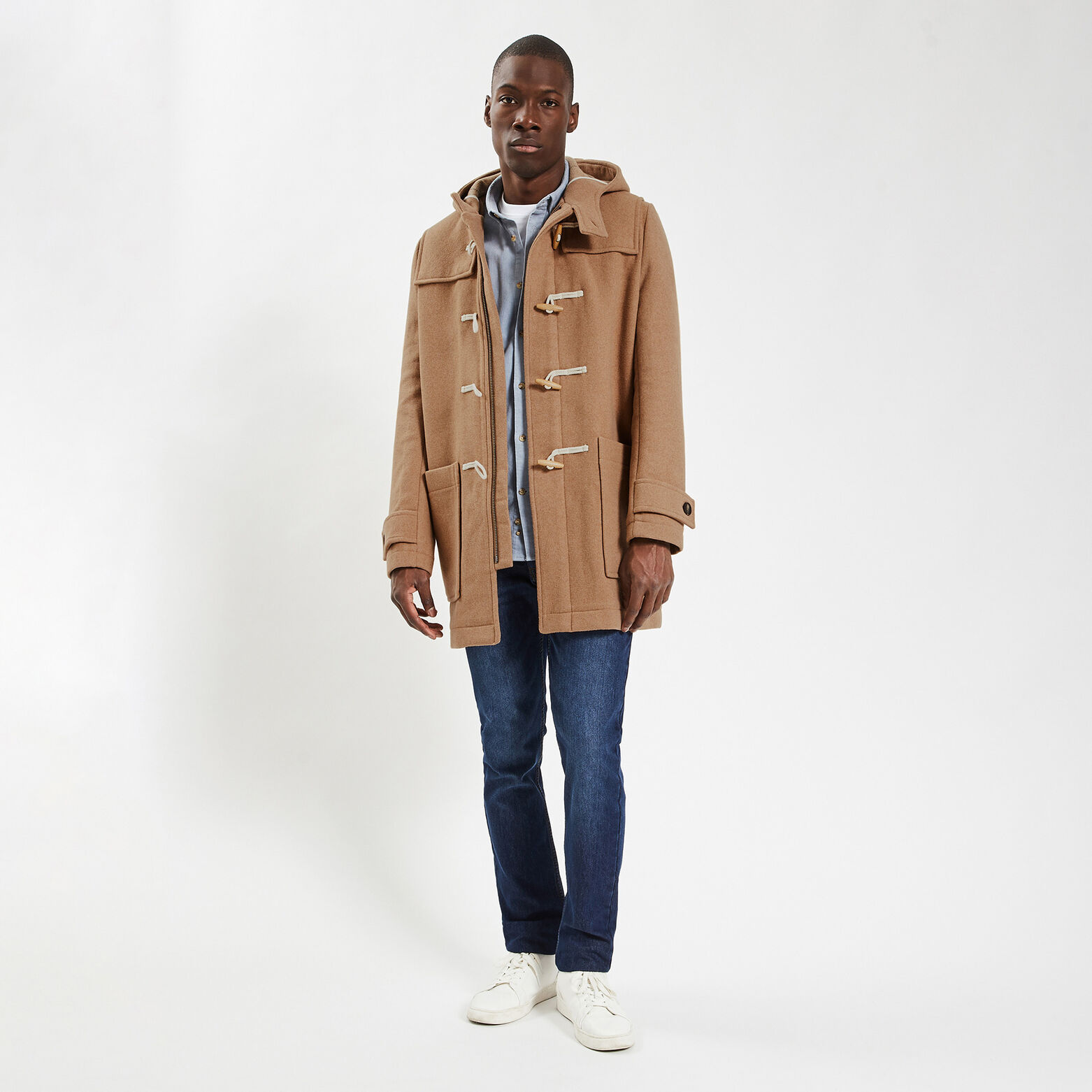 Manteau style duffle-coat avec capuche Beige