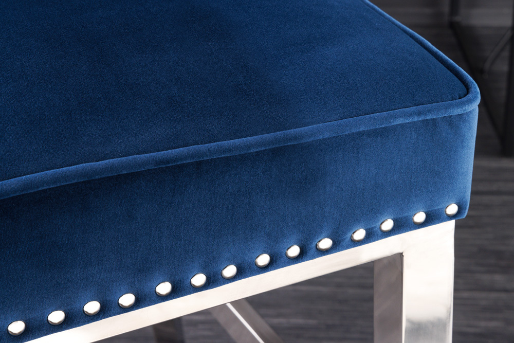 Design Barhocker CASTLE DELUXE royalblau Samt silber Edelstahl mit Lehne Chesterfield