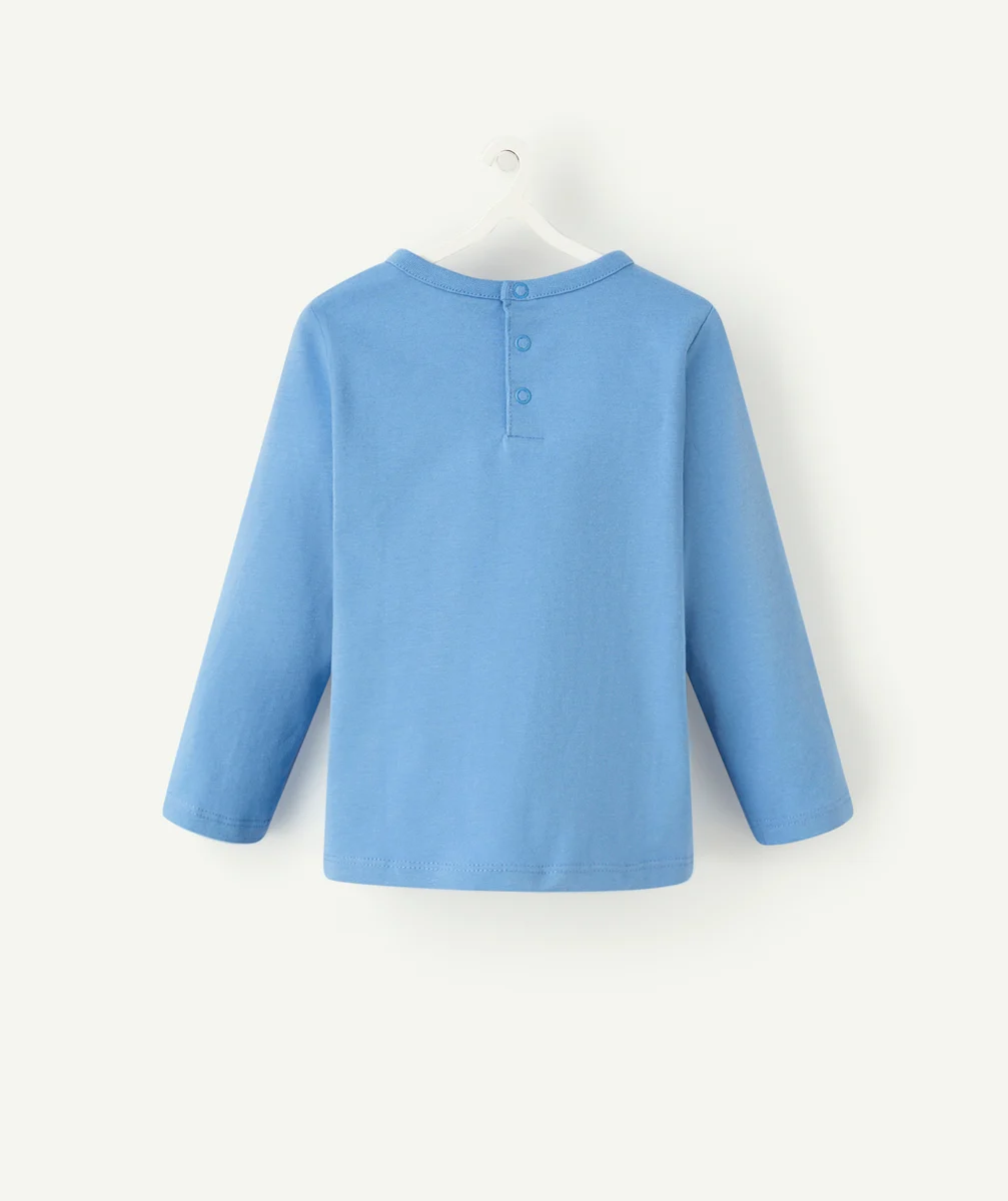 T-SHIRT BÉBÉ GARÇON EN COTON BIO BLEU ET MOTIF CHAT