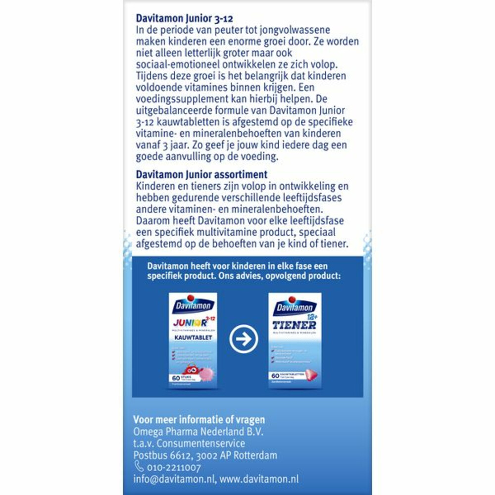 2x Davitamon Junior 3+ Kauwvitamines Framboos60 kauwtabletten