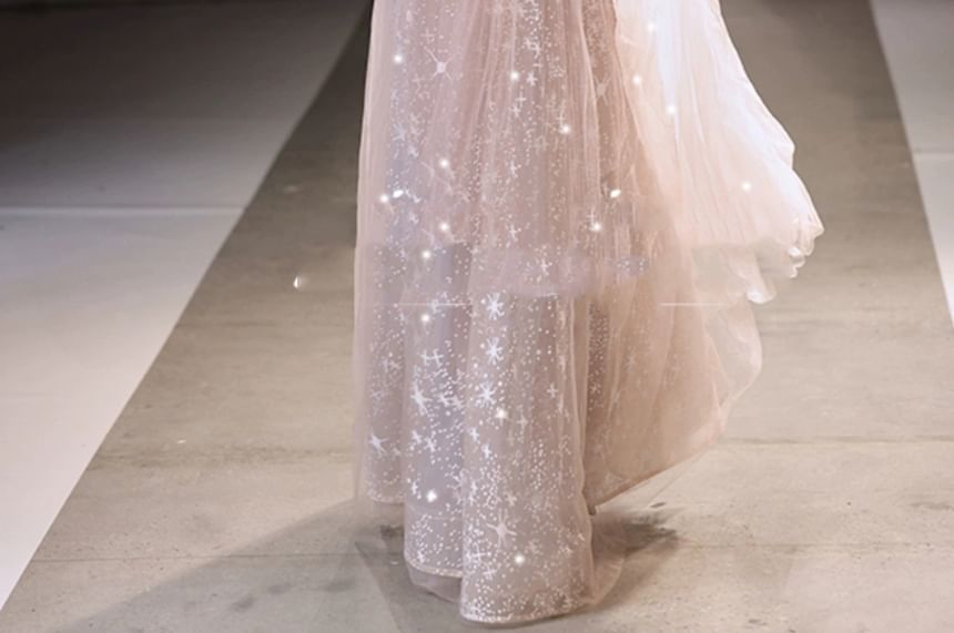 Yoanva - Lange mouw V-hals glitter mantel avondjurk
