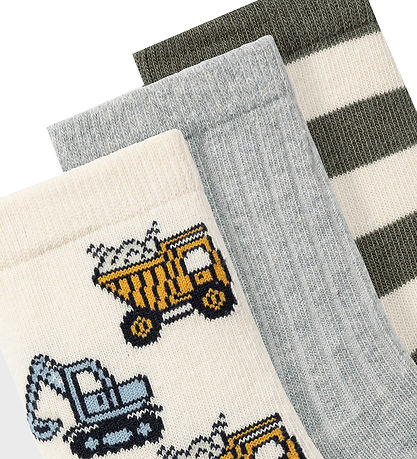Name It Strømper - 3-pak - NmmNute - Tea Leaf/Grey Melange/Summe