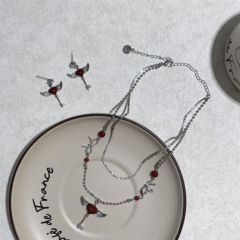 YANYUS - Wing Heart Key gelaagde ketting / oorbel