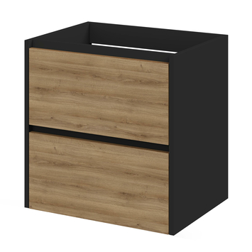 Tiger Reverse Meubelset met 2 lades 60 cm Chalet eik / Mat zwart inclusief Oval wastafel mat zwart