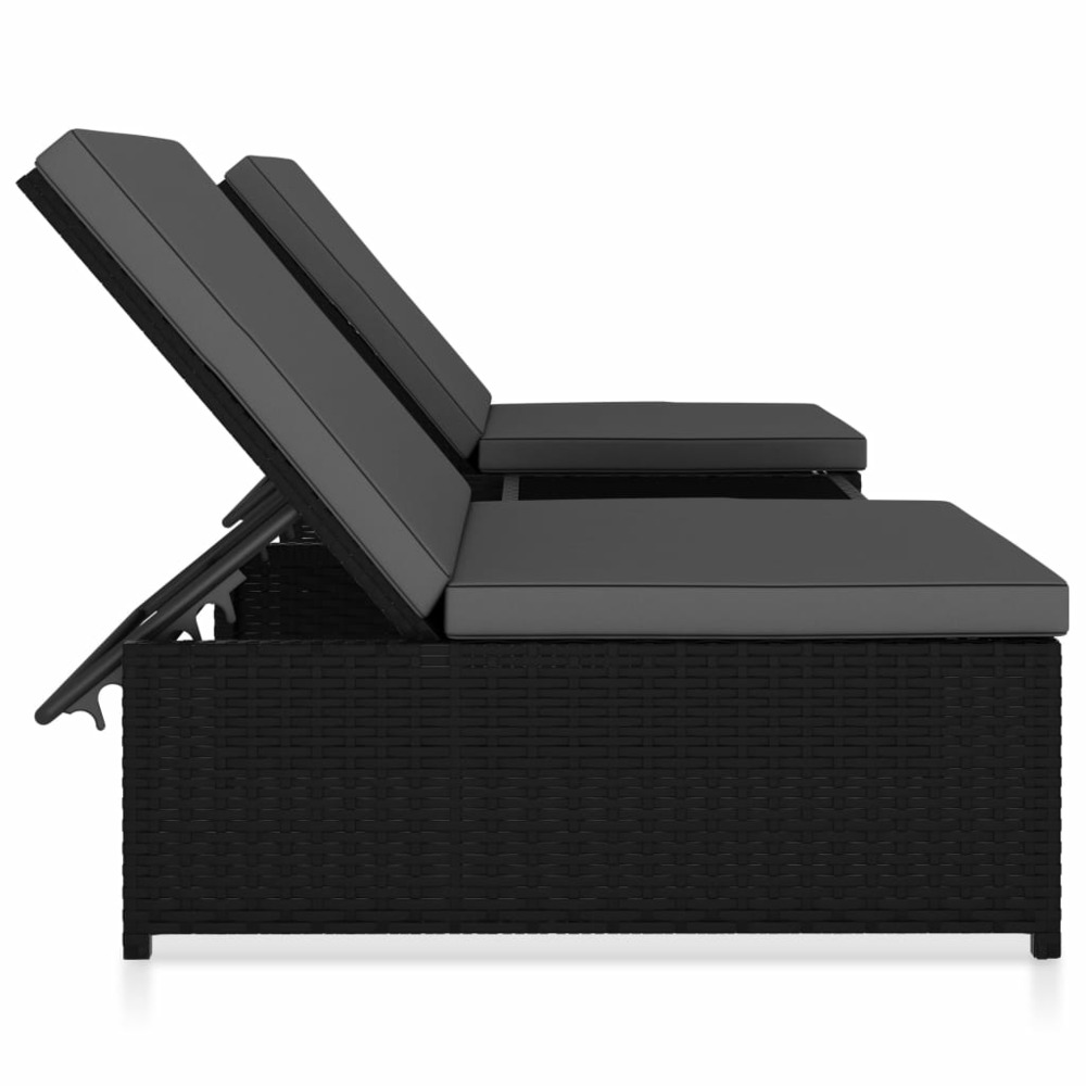 Lot de 2 transats chaise longue bain de soleil lit de jardin terrasse meuble d'extérieur avec table résine tressée noir 02_0
