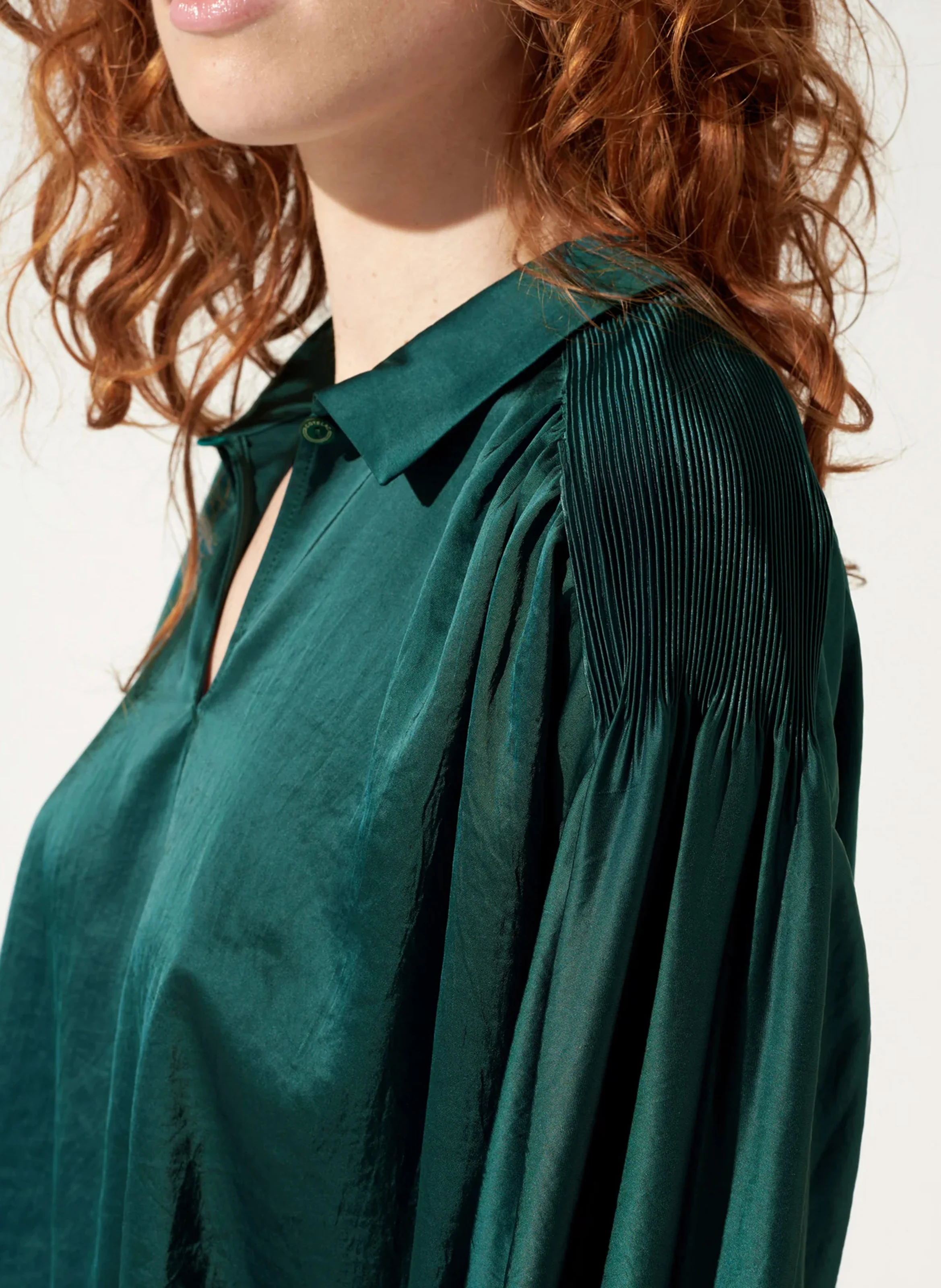 Blouse oversize à col chemise| Vert