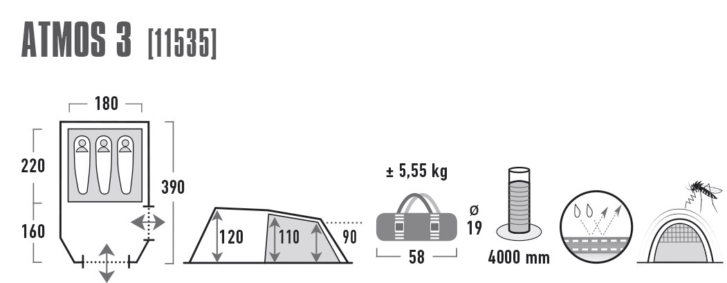 High Peak Atmos 3 Tunnelzelt für 3 Personen