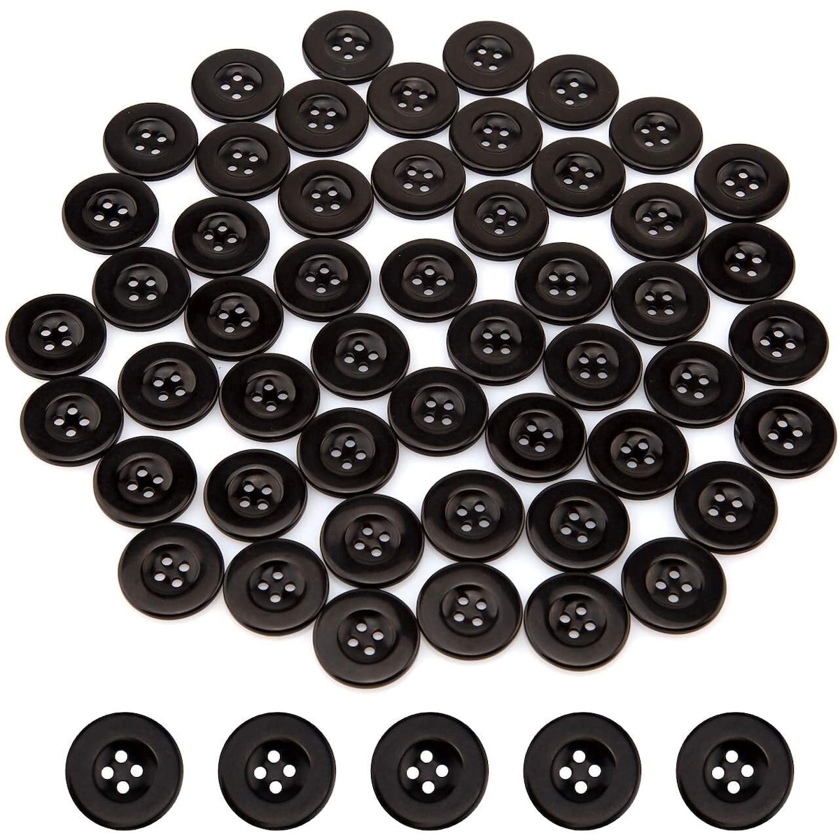Harpikssyknapper runde 4 hull 50-deler 21 mm
