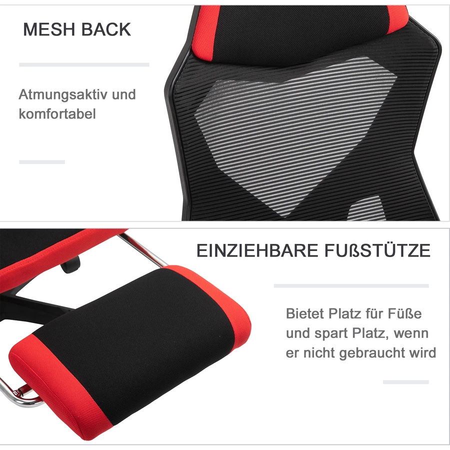 Vinsetto Gamingstuhl mit Fußstütze schwarz, rot
