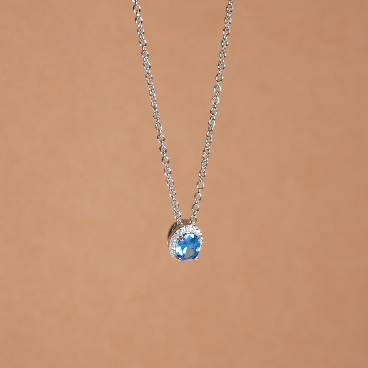 Collier argent 925 zirconias bleu et blancs 45 cm