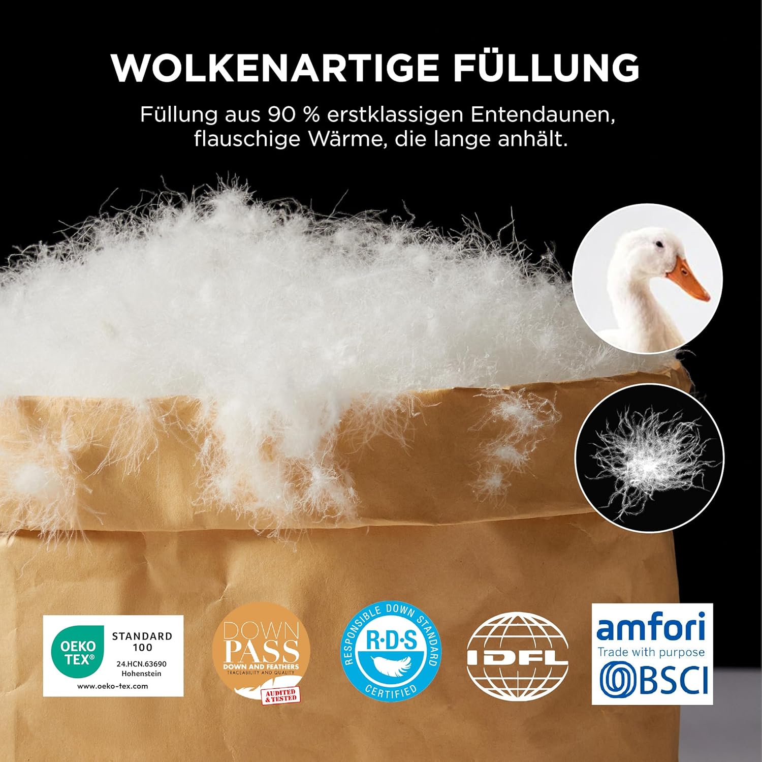 BEDSURE Daunendecke 200x200 Daunen Bettdecke - Warm Winterdecke aus 90% Daunen / 10% Federn 1760 gr. Dick Füllung, Extra Warm Federbettdecke with Öko-Tex Zertifikat, Waschbar Steppdecke Weiß