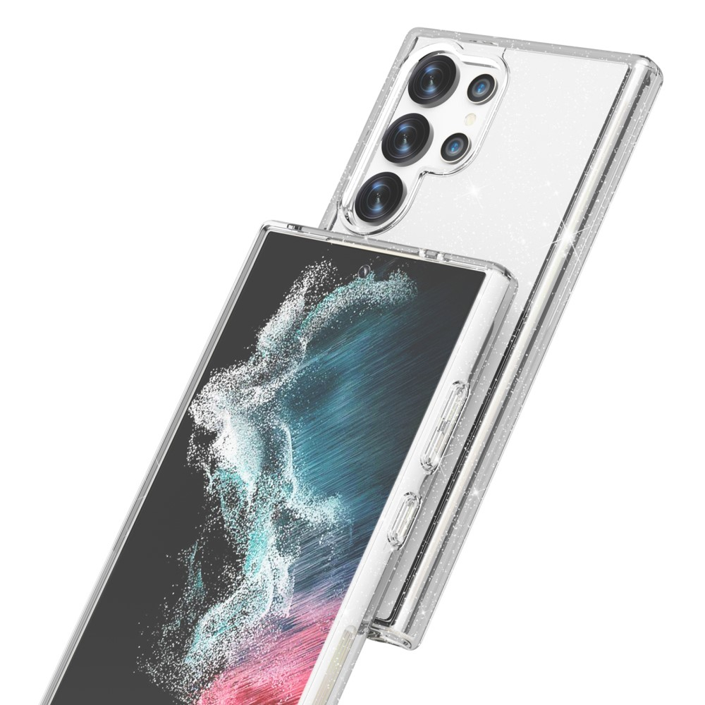 Samsung Galaxy S24 Ultra Hybrid Hardcase Schutzhülle im Glitzer Design - Silber / Transparent