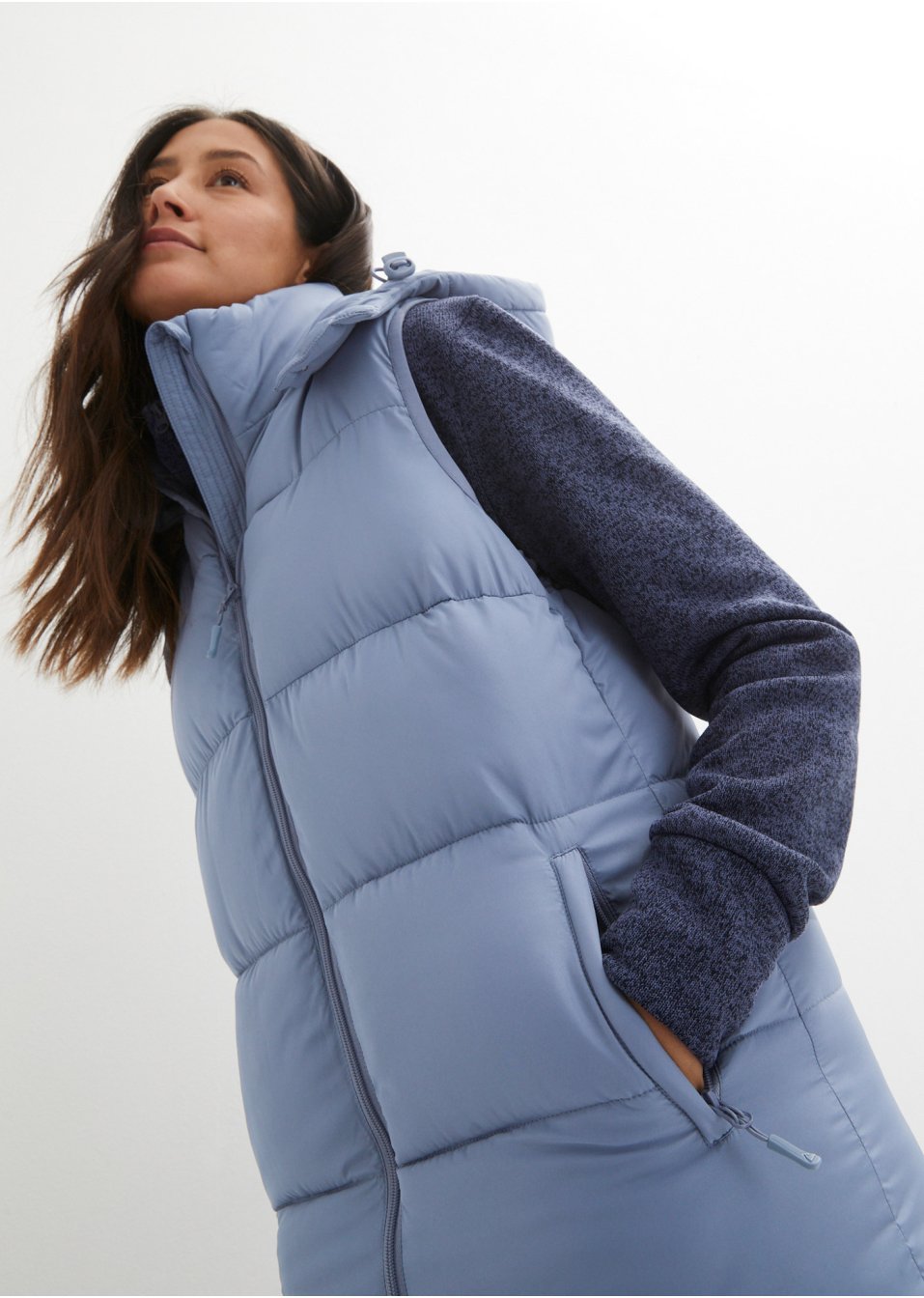 Veste longue fonctionnelle sans manches matelassée avec technologie thermo-isolante