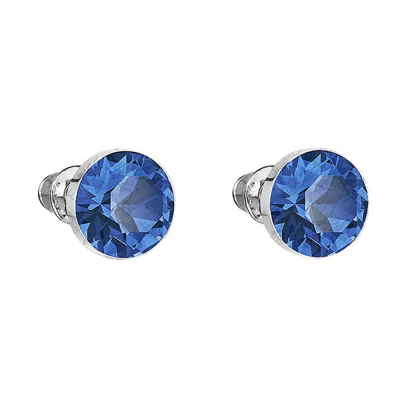 Boucles d'oreilles cristal Swarovski Bleu en plaqué Or Blanc et rhodié