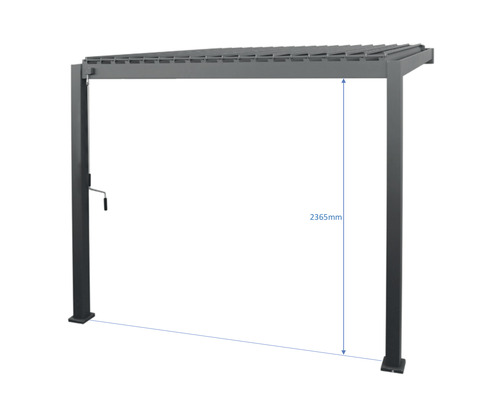 Pergola met lamellendak 3x3 kader RAL 7015 leigrijs incl. verticale zonwering (wandmontage)
