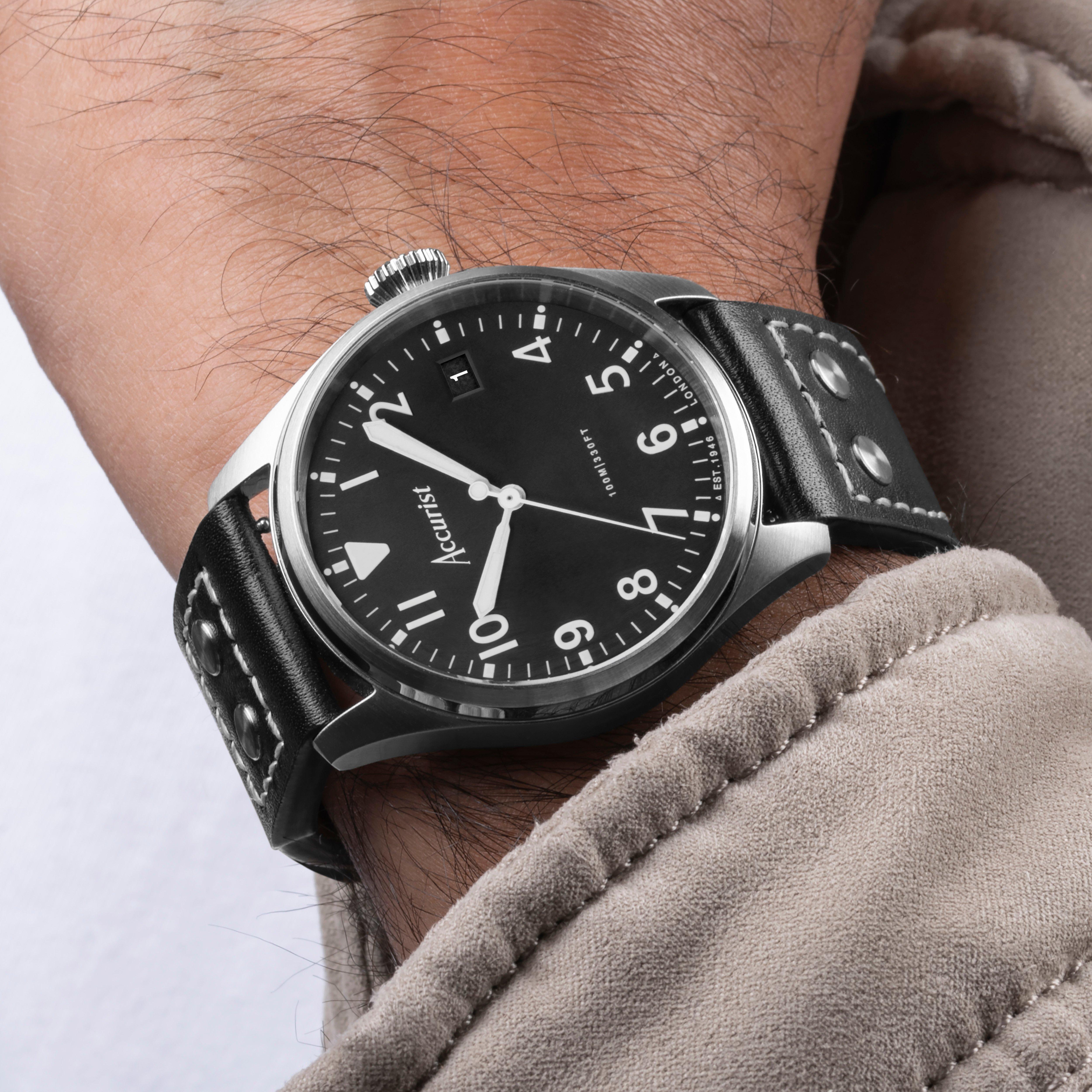 Accurist Aviation Mens Stainless Steel Classic Analogue Quartz Watch