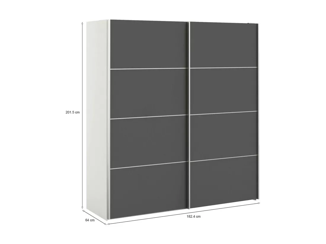 Garde-robe 2 portes Attilio, Meubles de chambre, Penderie de plain-pied, Placard à vêtements, 182x64 h202 cm, Blanc et gris