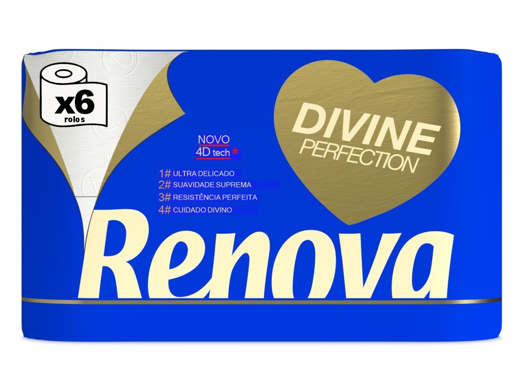 PAPEL HIGIÉNICO RENOVA DIVINE ULTRA DELICADO 4F 6R