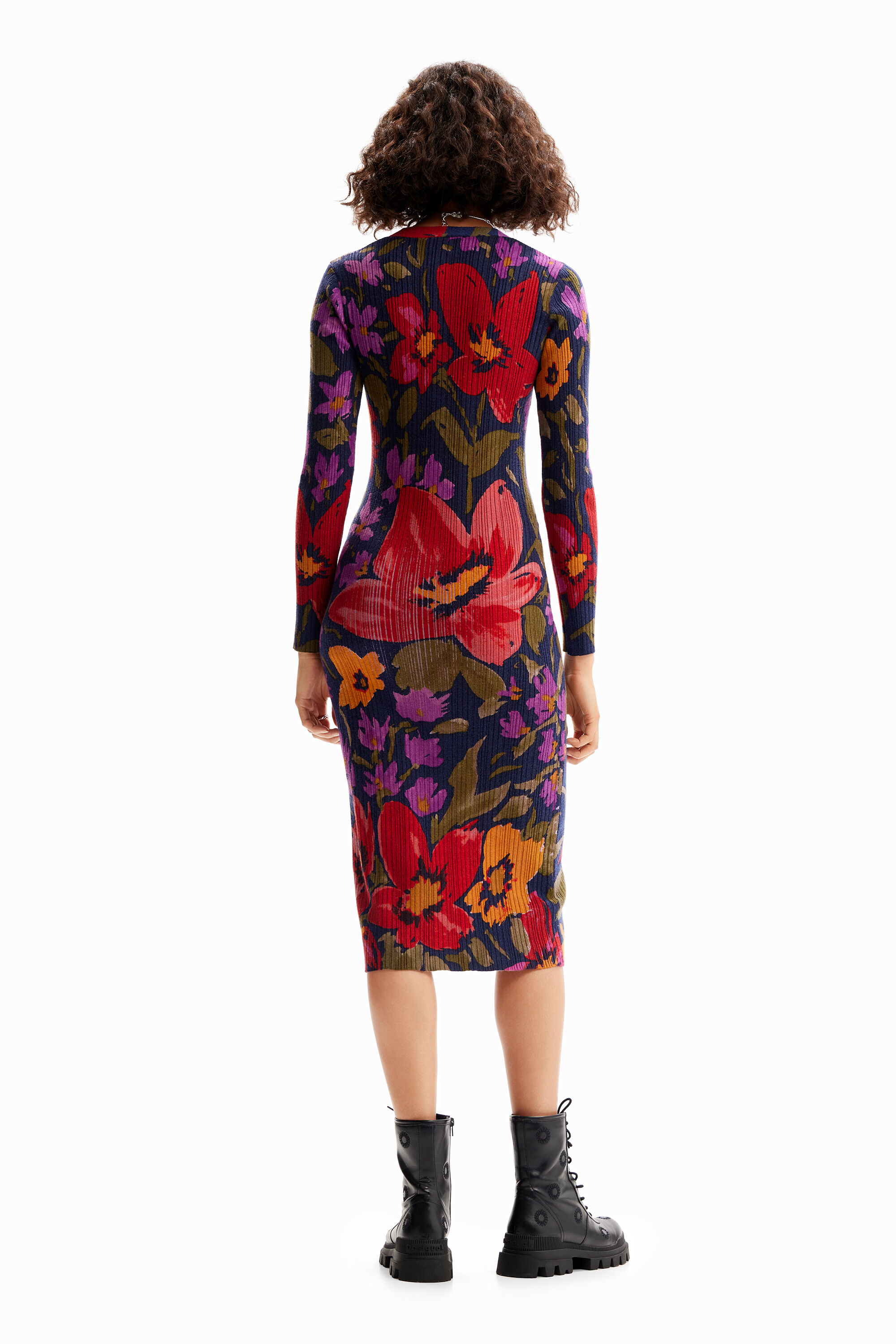 Vestido midi floral de tricô