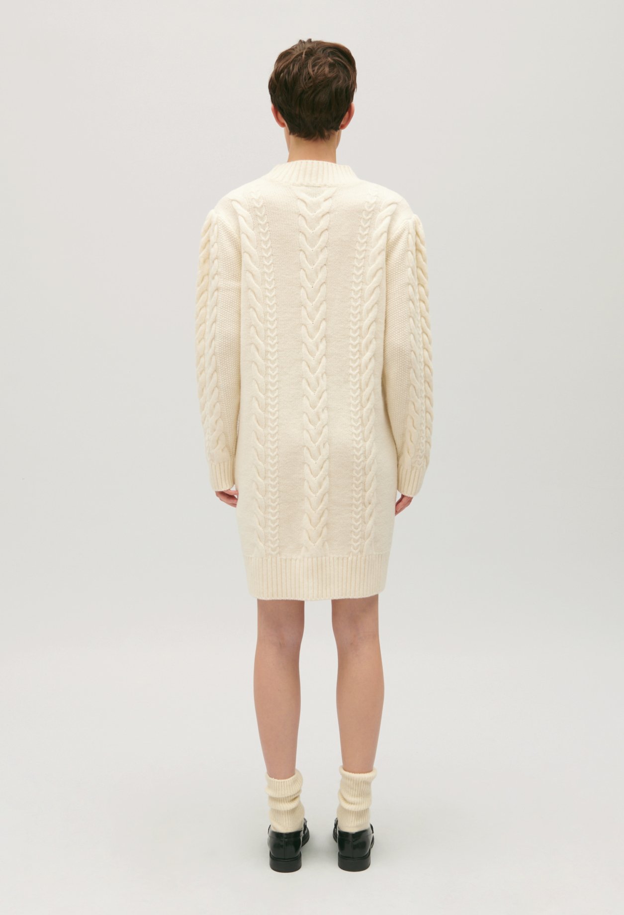 Robe pull courte maille ecru